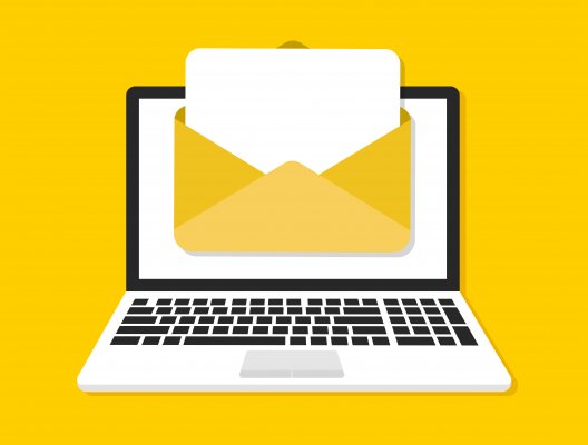 Digital fax in an envelope against a yellow laptop screen